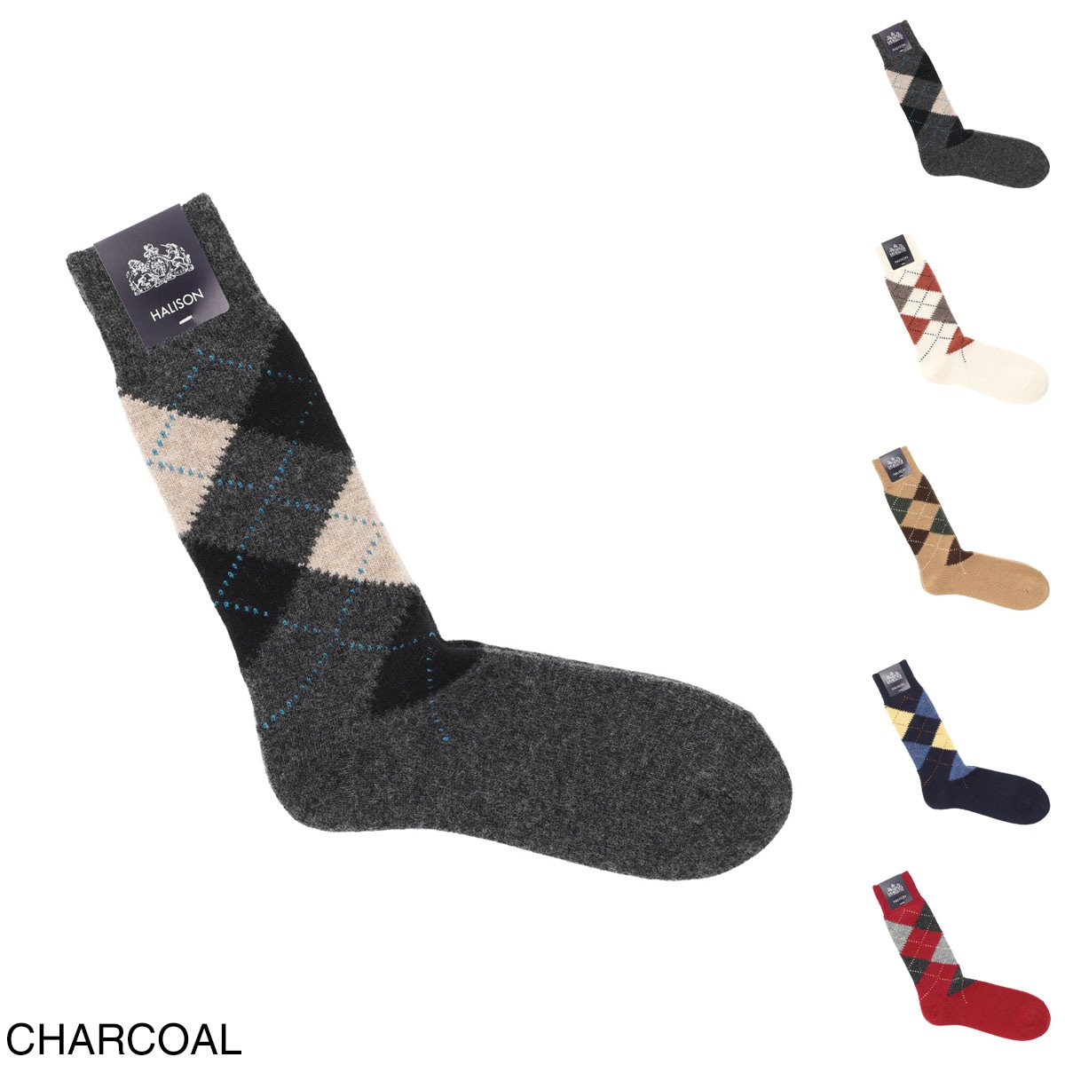 『ネコポス対応(2点まで)』HALISON ハリソン 靴下/ソックス/ラムウール アーガイルソックス 5ダイヤ 相当サイズ:25～27cm メンズ