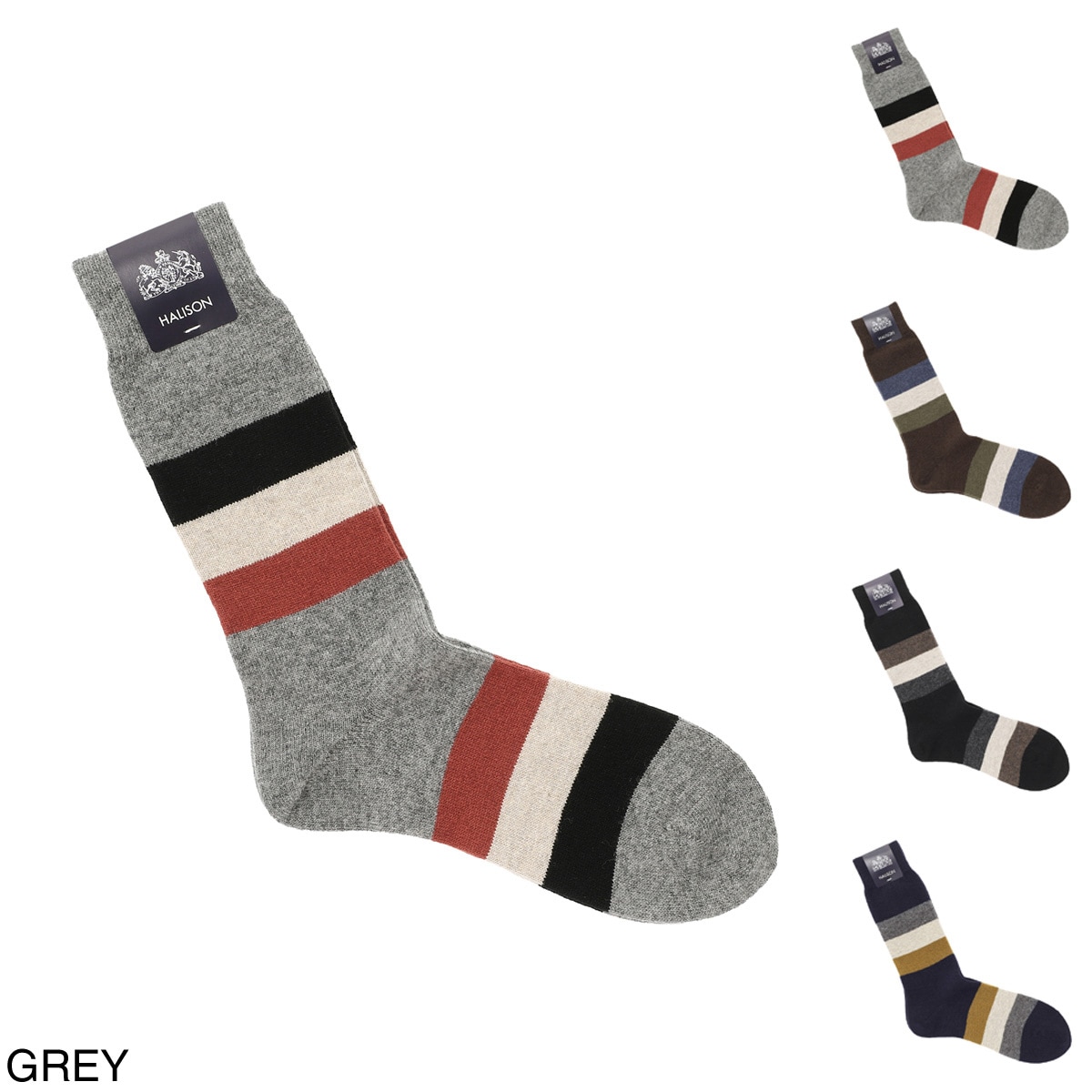 『ネコポス対応(2点まで)』HALISON ハリソン 靴下/ソックス/ラムウール パネルボーダー ソックス 相当サイズ:25～27cm メンズ