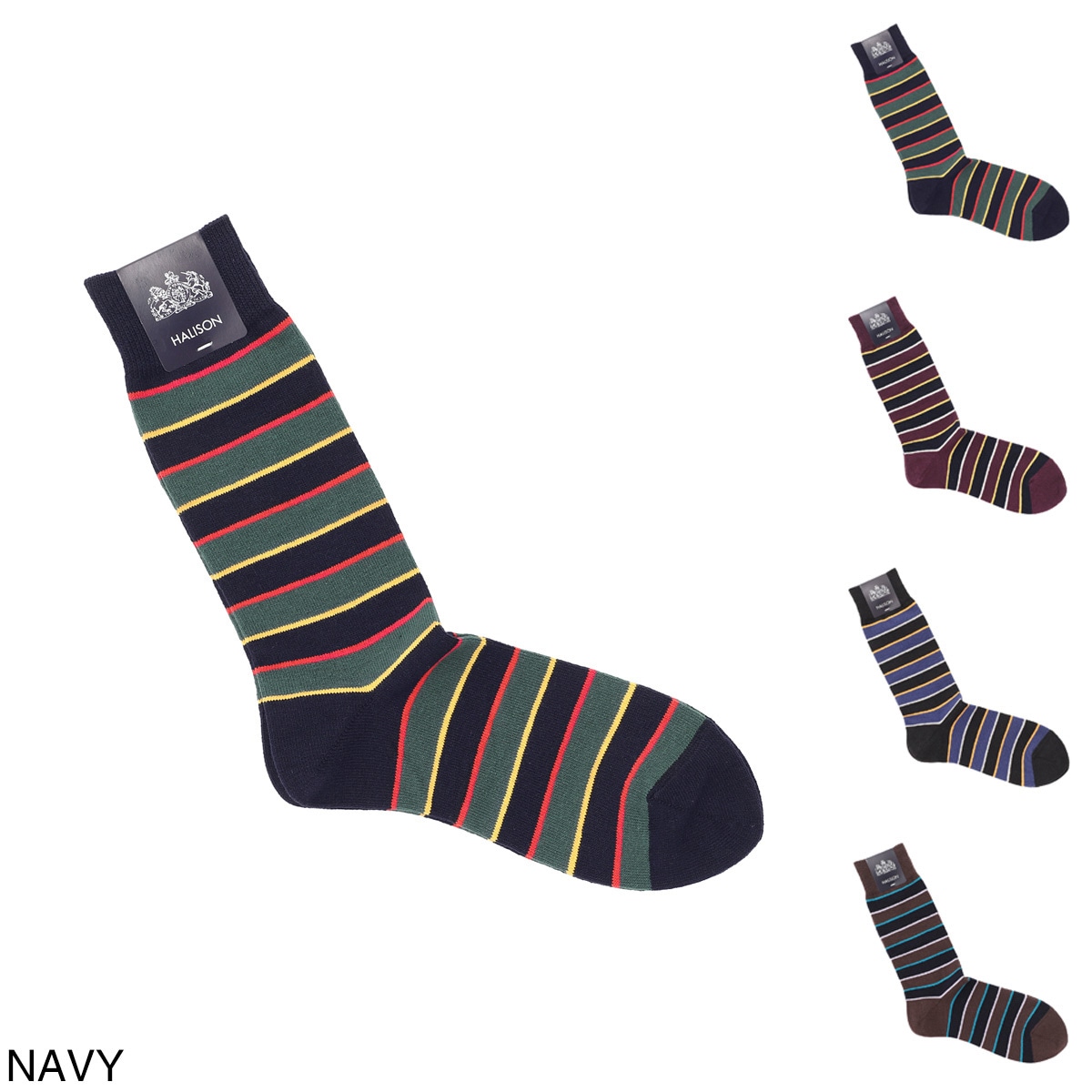 『ネコポス対応(3点まで)』HALISON ハリソン 靴下/ソックス/リサイクルコットン アイビーボーダーソックス 相当サイズ:25～27cm メンズ