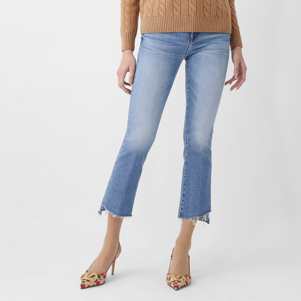 MOTHER マザー ジップフライジーンズ/フレアジーンズ/THE INSIDER CROP STEP FRAY ストレッチ フレア デニムパンツ クロップド丈 切りっぱなし レディース