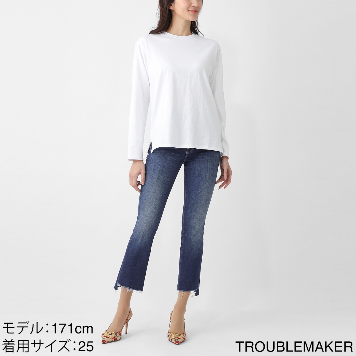 MOTHER マザー ジップフライジーンズ/フレアジーンズ/THE INSIDER CROP STEP FRAY ストレッチ フレア デニムパンツ クロップド丈 切りっぱなし レディース
