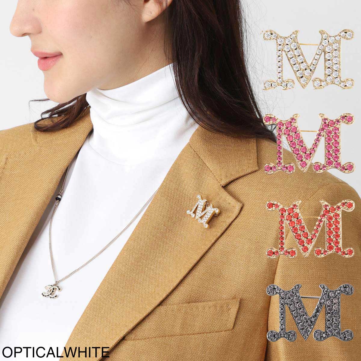 Max Mara マックスマーラ ブローチ/FACELLA ブローチ クリスタル ミニ Mロゴ ピンバッジ レディース