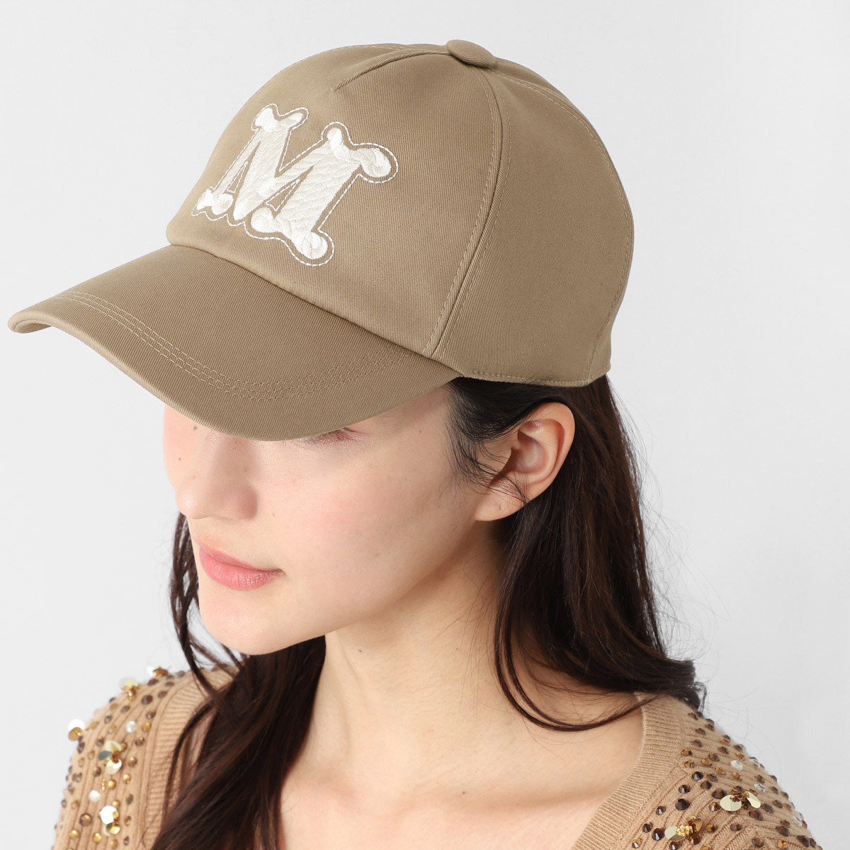 Max Mara マックスマーラ ベースボールキャップ/MXARIBALDO リバルド ピュア コットン Mロゴ スナップボタン調整可能 コットンギャバジン レディース