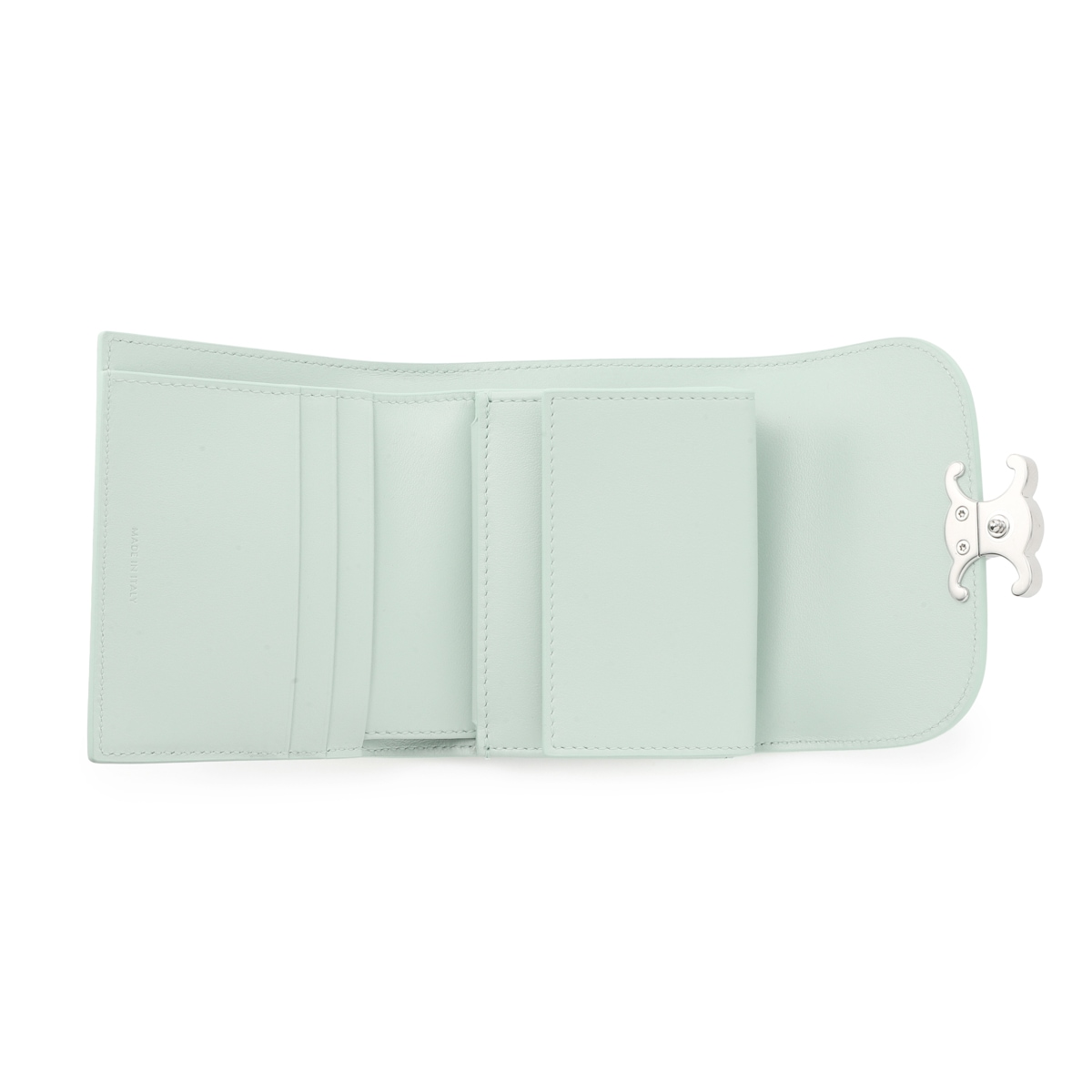 CELINE 三つ折り財布 ホワイト/グリーン CELINE セリーヌ 3つ折り財布 小銭入れ付き/SMALL FLAP WALLET