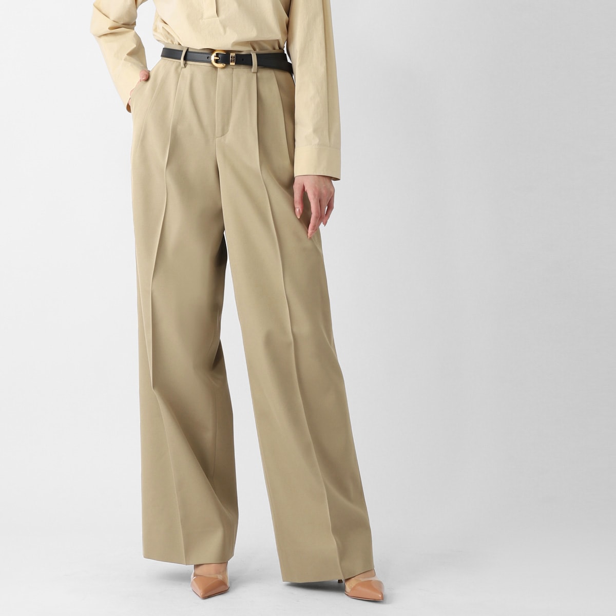 CELINE セリーヌ コットンパンツ/ストレートパンツ/PLEATED TROUSERS プリーツパンツ コットン ウールギャバジン レディース