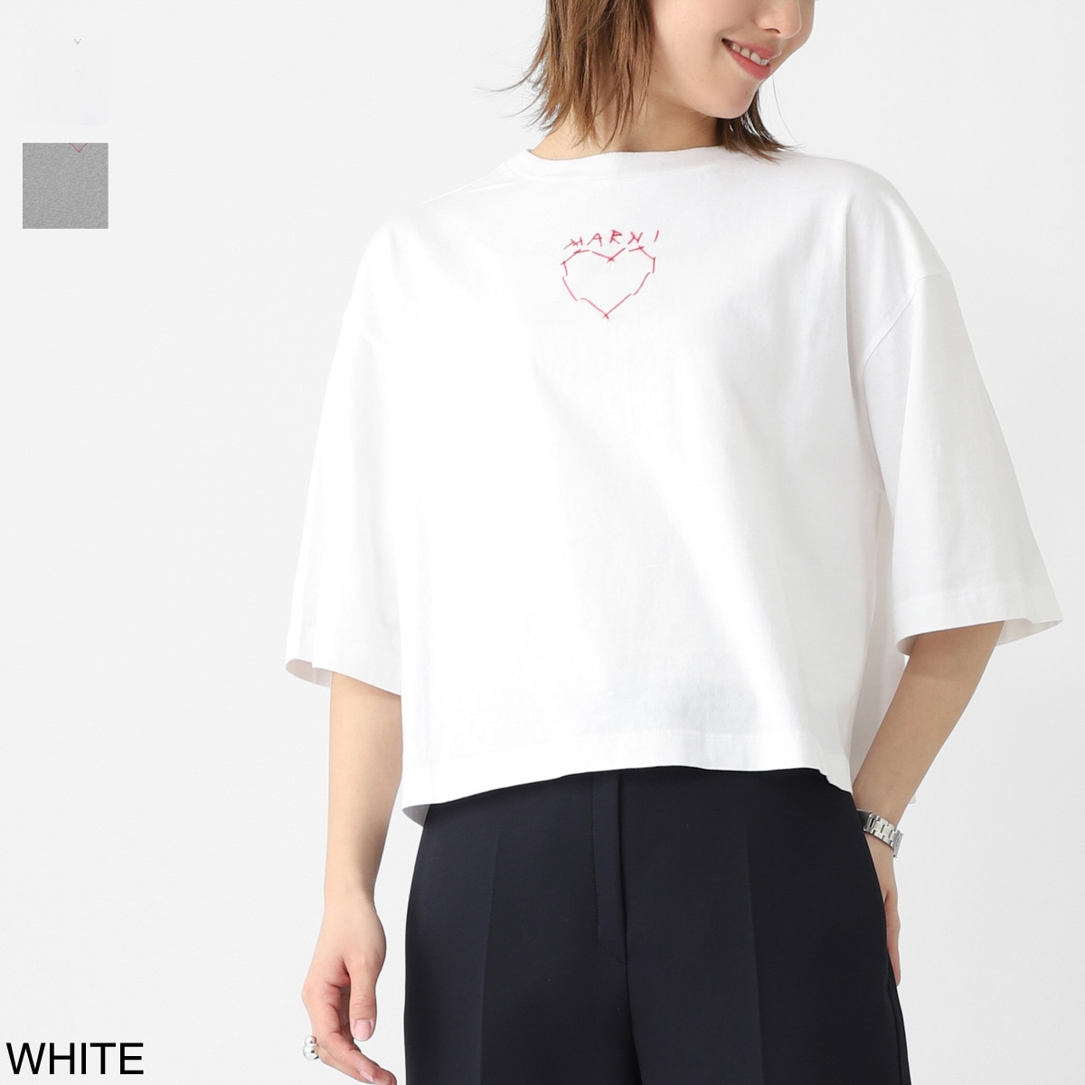 MARNI マルニ クルーネックTシャツ/KIDS キッズ ガールズ/ハート ロゴ刺繍 Ｔシャツ レディース