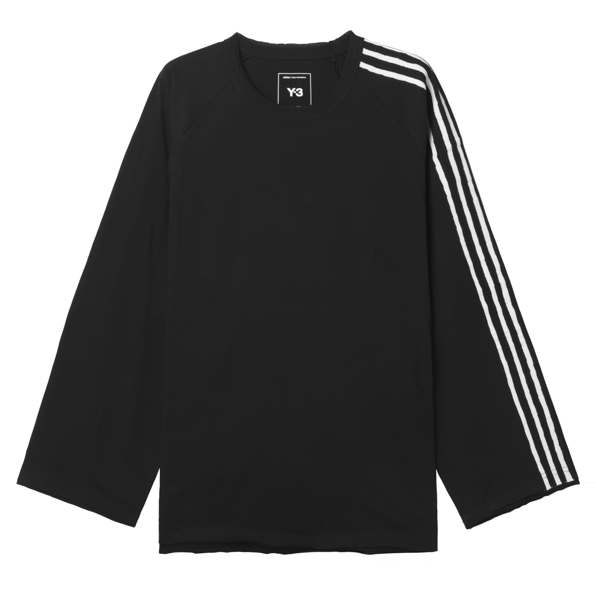 Y-3 ワイスリー クルーネック 長袖Tシャツ/Y-3 RAW EDGE 3 STRIPES LONG SLEEVE TEE ロー エッジ 3 ストライプス ロング スリーブ ティー メンズ