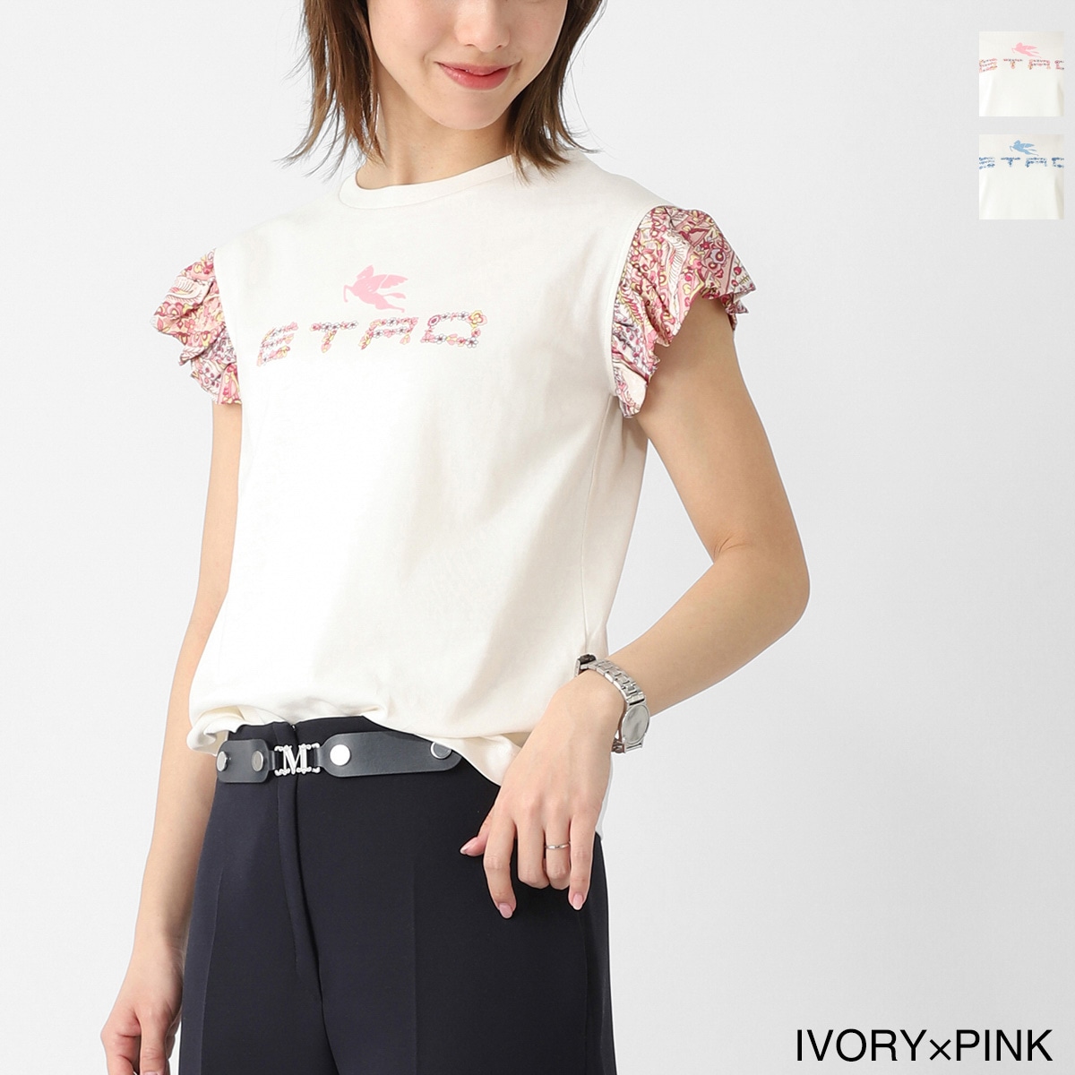 ETRO エトロ クルーネックTシャツ/KIDS キッズ ガールズ/プリントロゴ ペガソ刺繍 フリル袖 レディース