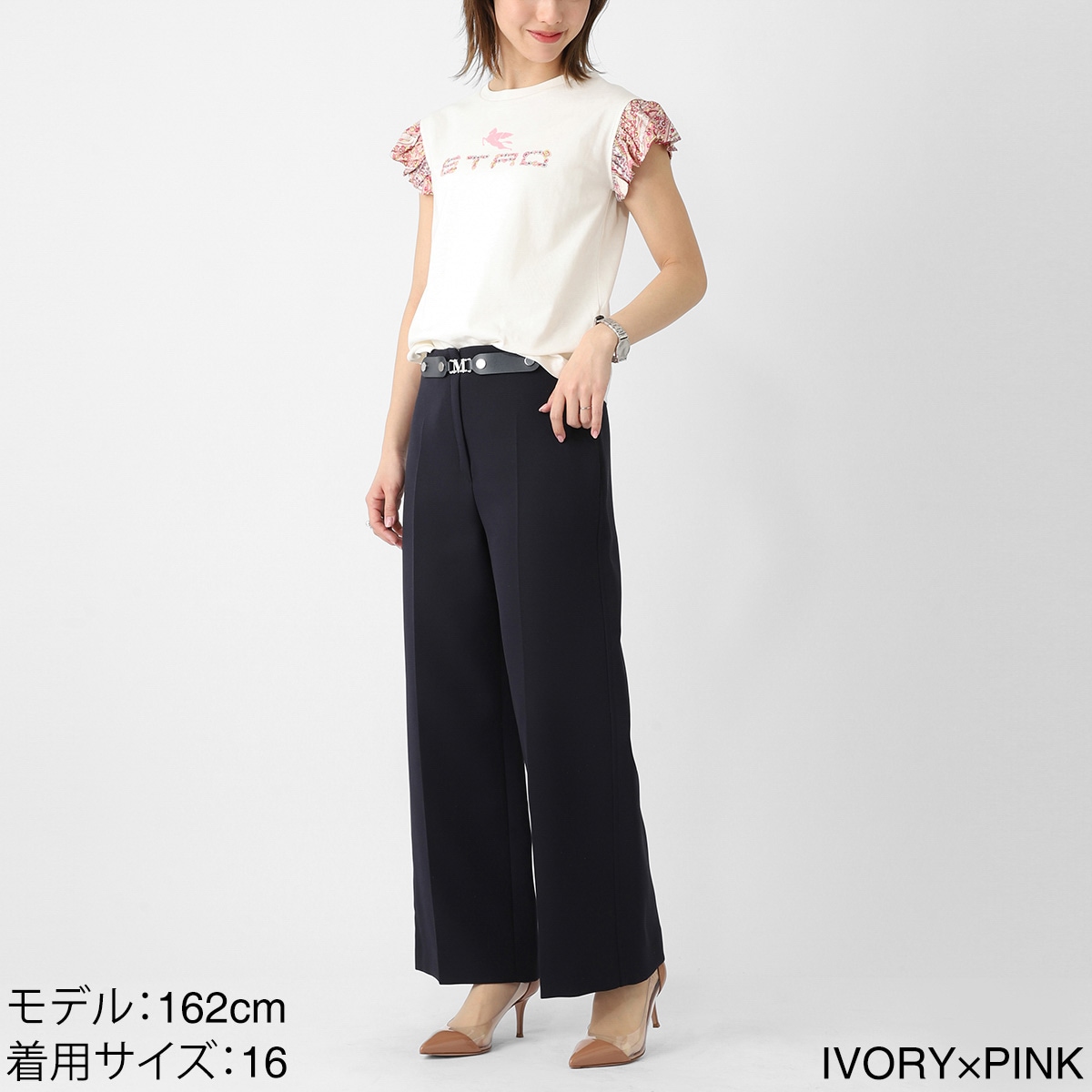 ETRO エトロ クルーネックTシャツ/KIDS キッズ ガールズ/プリントロゴ ペガソ刺繍 フリル袖 レディース