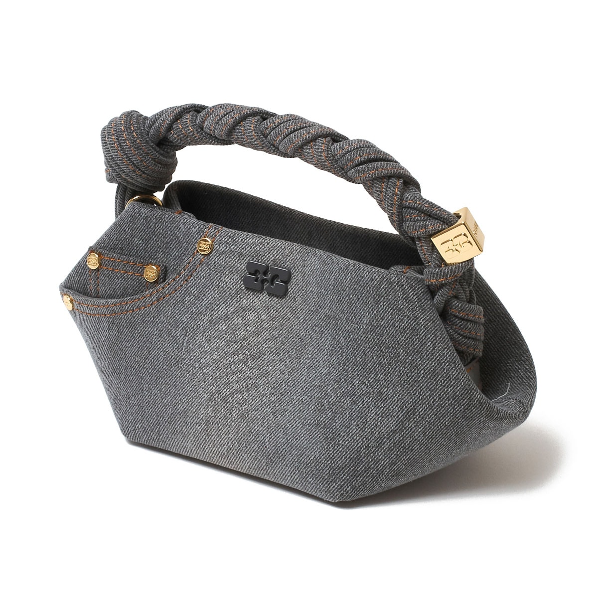 GANNI ガニー ハンドバッグ 2WAY/ショルダーバッグ ミニバッグ/BOU MINI DENIM バタフライロゴ 刻印入りダイス コットン ショルダーバッグ ハンドバッグ レディース