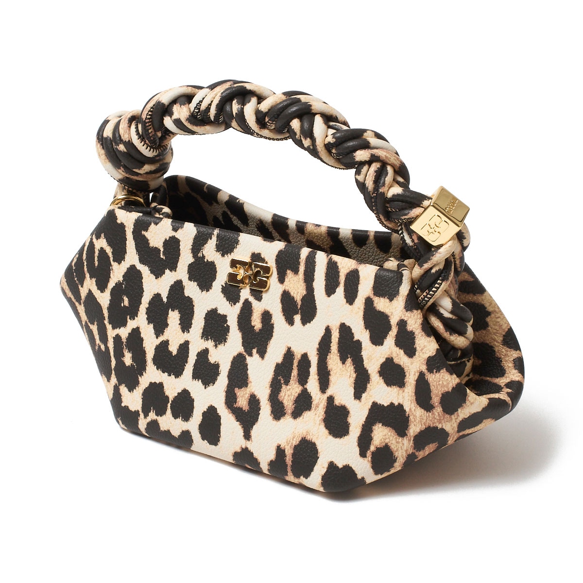 GANNI ガニー ハンドバッグ 2WAY/ショルダーバッグ ミニバッグ/BOU MINI GRAINED PRINTED バタフライロゴ 刻印入りダイス レオパード 型押し ショルダーバッグ ハンドバッグ レディース