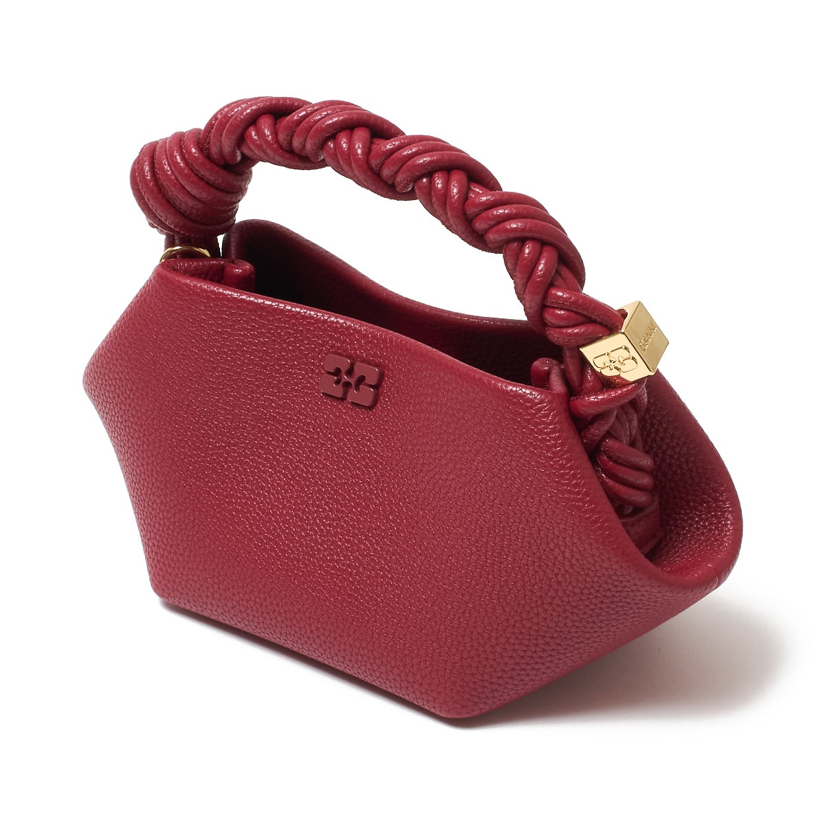 GANNI ガニー ハンドバッグ 2WAY/ショルダーバッグ ミニバッグ/BOU MINI GRAINED PRINTED バタフライロゴ 刻印入りダイス ボルドー シボ ショルダーバッグ ハンドバッグ レディース