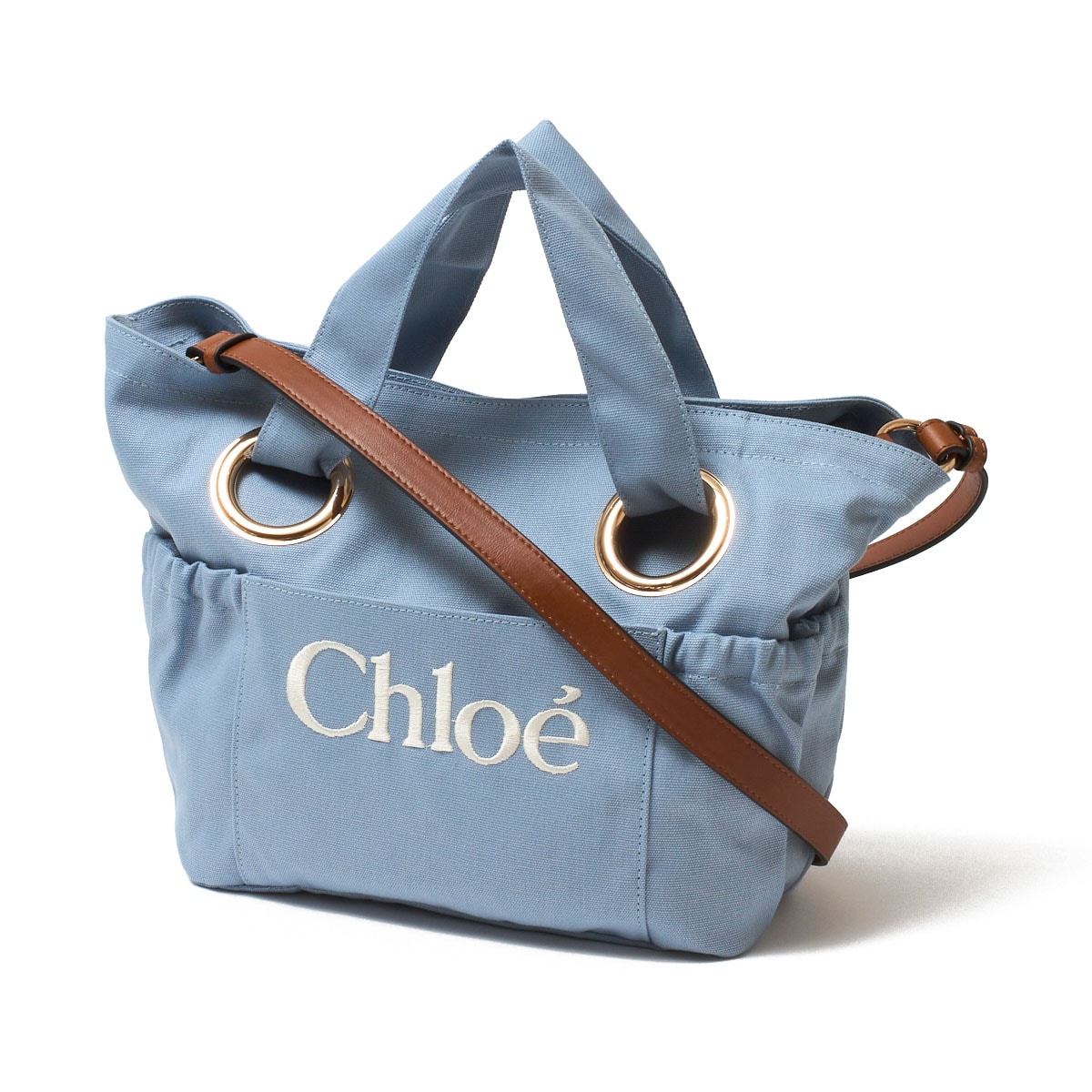 Chloe クロエ トートバッグ 2WAY/ショルダーバッグ KIDS キッズ/ロゴ刺繍 コットン ハンドバッグ トートバッグ クロスボディバッグ レディース