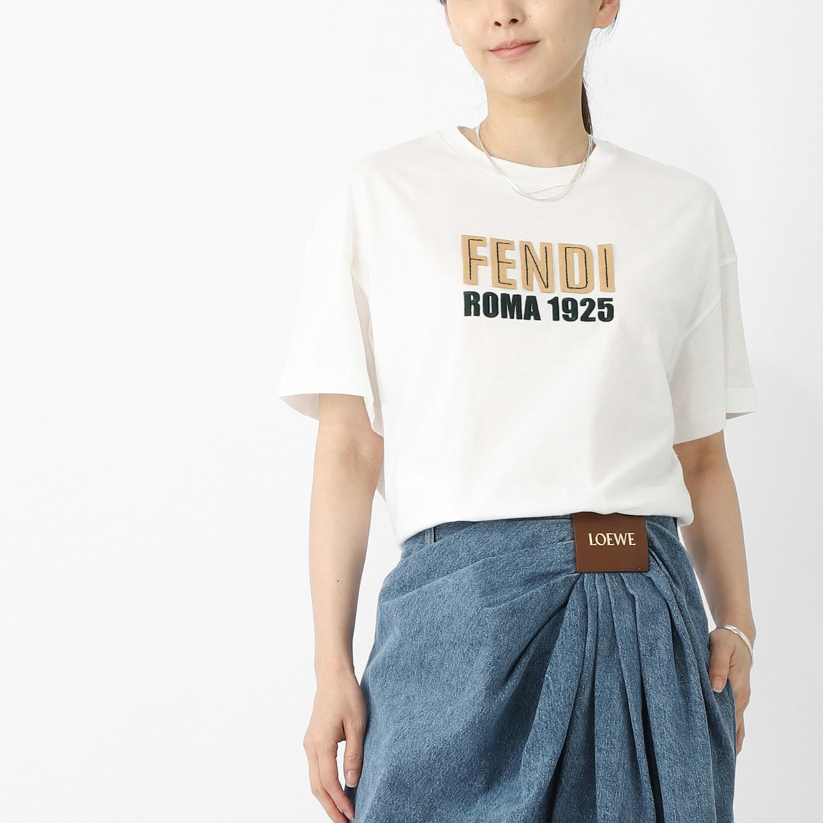 FENDI フェンディ クルーネックTシャツ/KIDS キッズ/フェルト ロゴ刺繍 ロゴT レディース