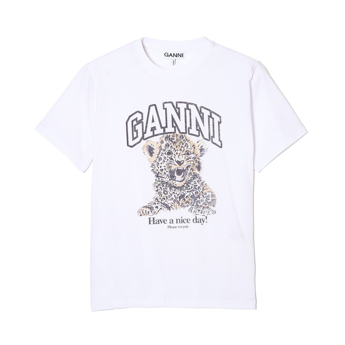 GANNI ガニー クルーネックTシャツ/BASIC JERSEY LEOPARD RELAXED T-SHIRT ロゴT レオパード レディース