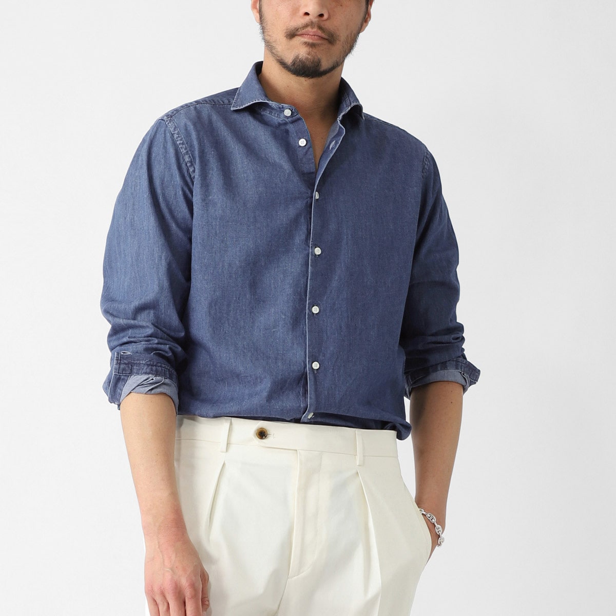 GUY ROVER ギローバー デニムシャツ/ホリゾンタルカラーシャツ/WASH メンズ