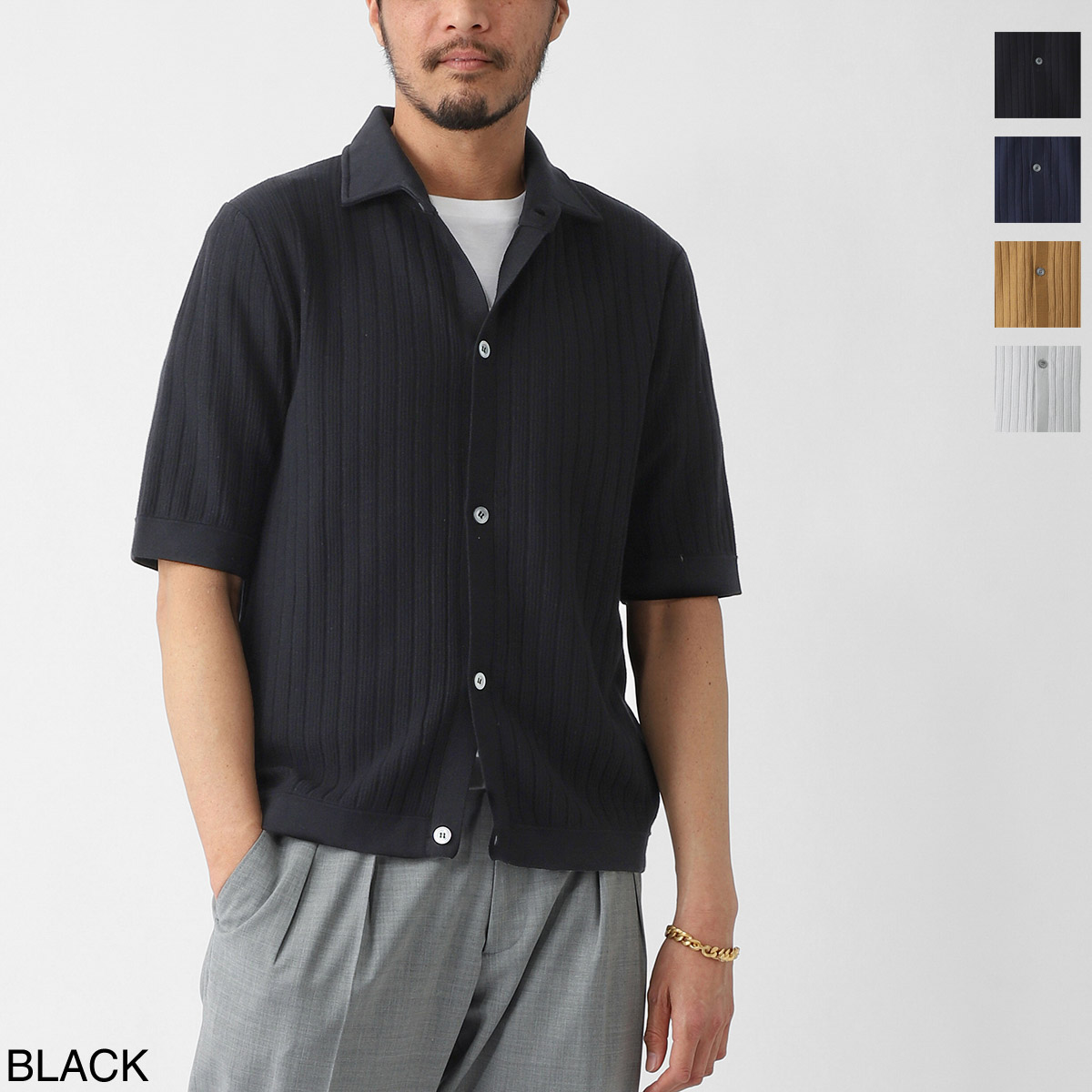 LARDINI ラルディーニ 半袖ニットシャツ メンズ