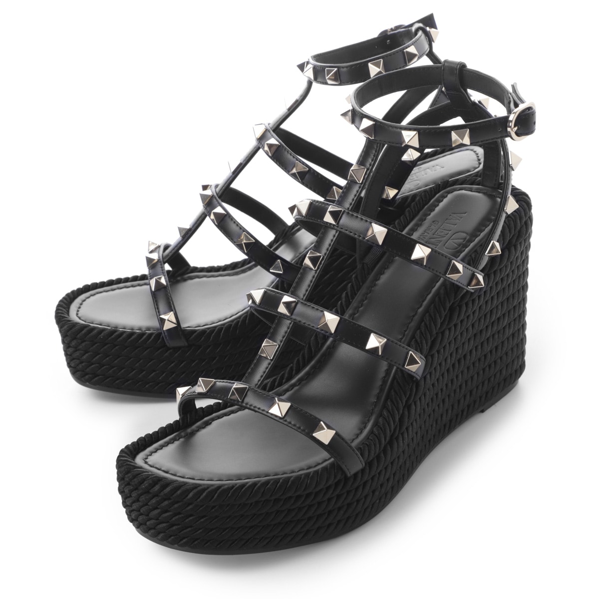 VALENTINO GARAVANI ヴァレンティノガラヴァーニ サンダル/ウェッジサンダル/ROCKSTUD ANKLE STRAP WEDGE SANDAL ラウンドトゥ 95MM ウェッジソール ロックスタッズ【大きいサイズあり】 レディース