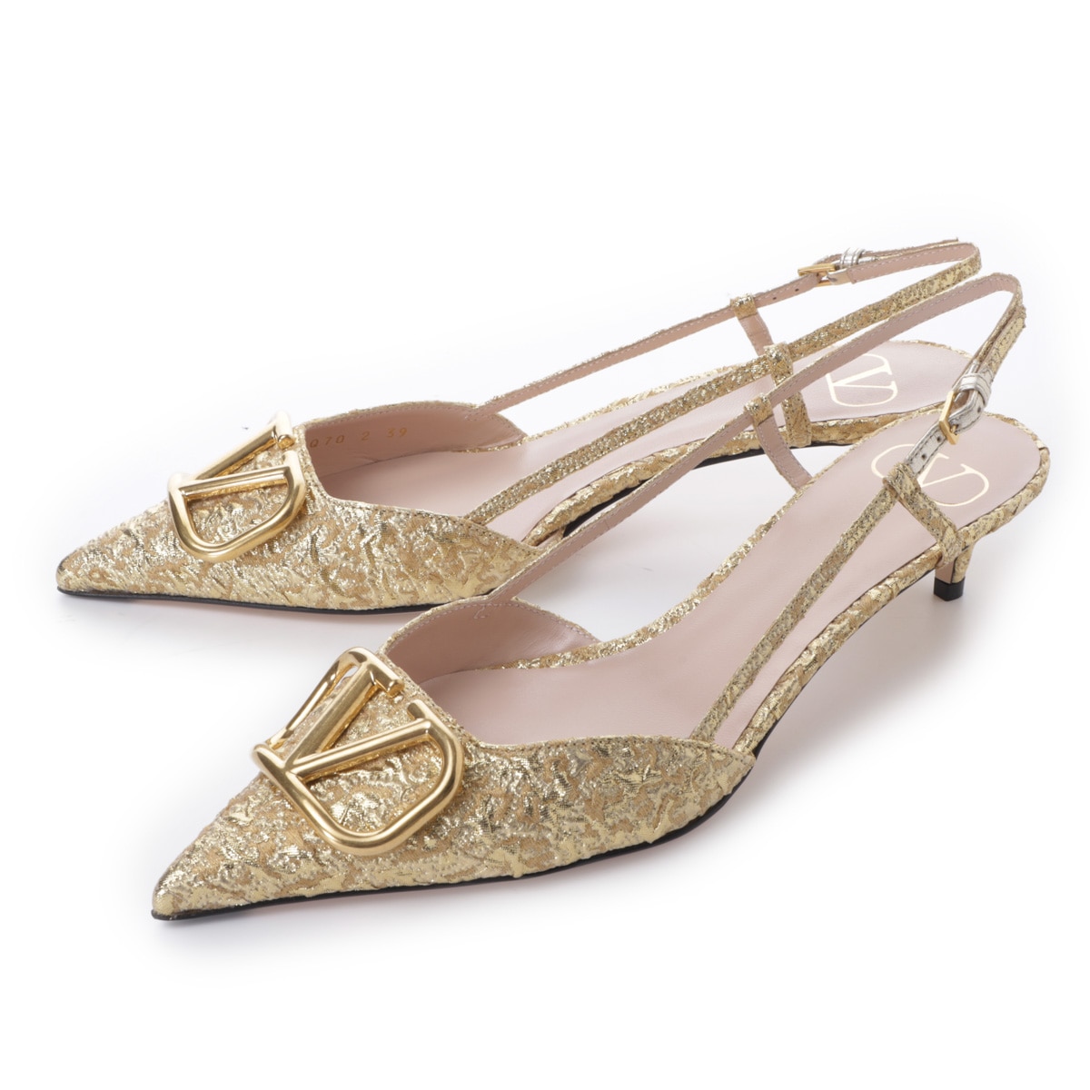 VALENTINO GARAVANI ヴァレンティノガラヴァーニ パンプス/VLOGO SIGNATURE SLINGBACK PUMP ポインテッドトゥ Vロゴ シグネチャー 40MM ゴールド【大きいサイズあり】 レディース