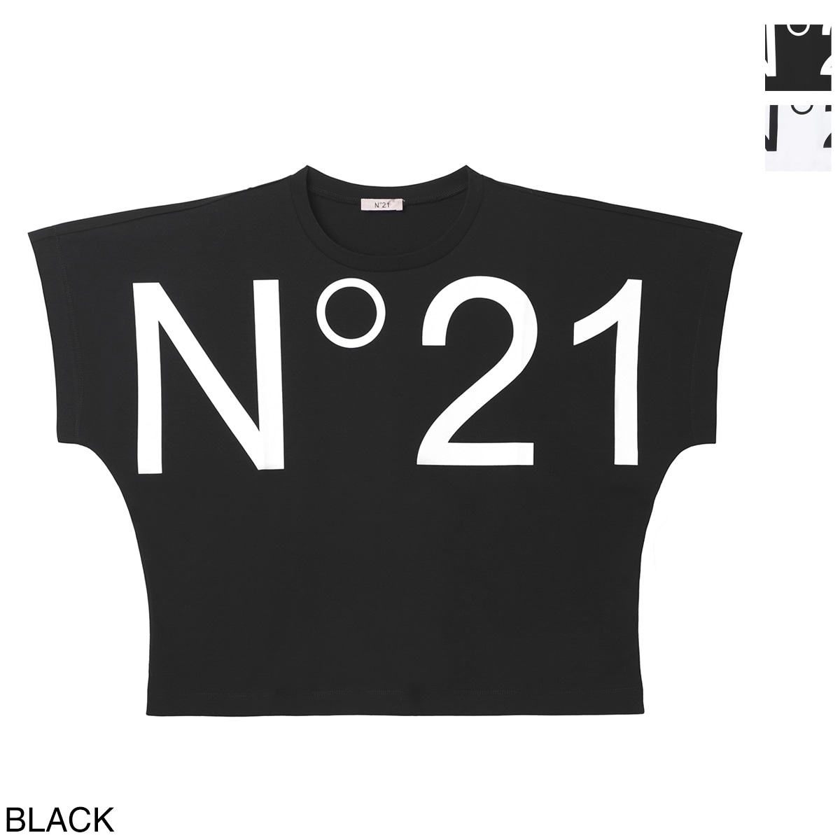『ネコポス対応(1点まで)』N°21 ヌメロヴェントゥーノ クルーネックTシャツ/クロップドTシャツ KIDS キッズ ガールズ/ロゴTシャツ ショート丈 クロップド丈 レディース