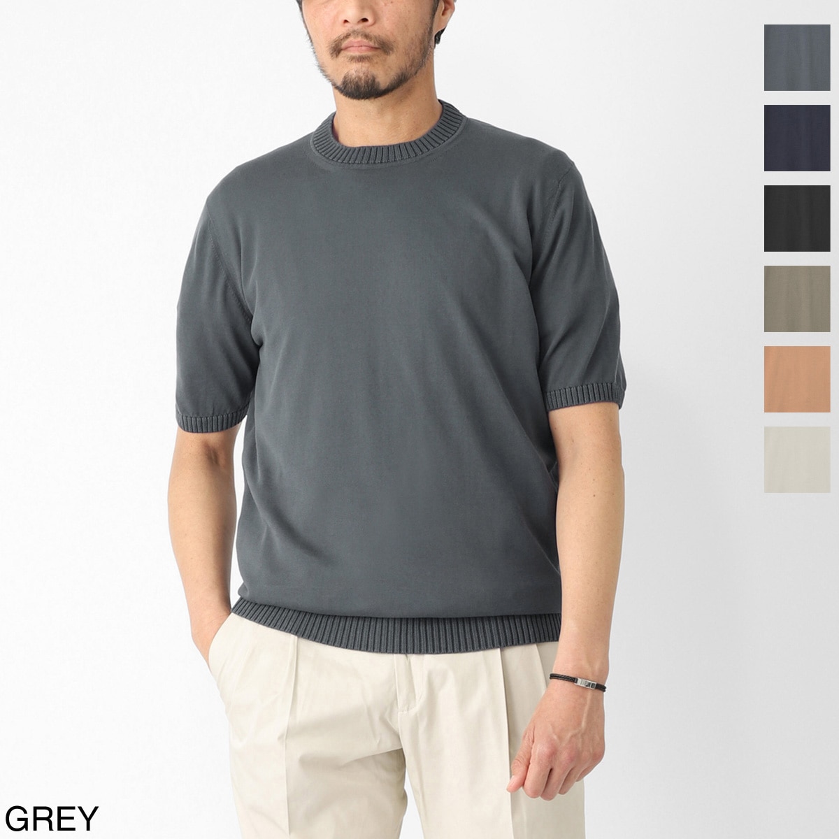 FILIPPO DE LAURENTIIS フィリッポ デ ローレンティス クルーネック 半袖ニット/CREWNECK SWEATER SS CREPE COTTON クレープコットン【大きいサイズあり】 メンズ