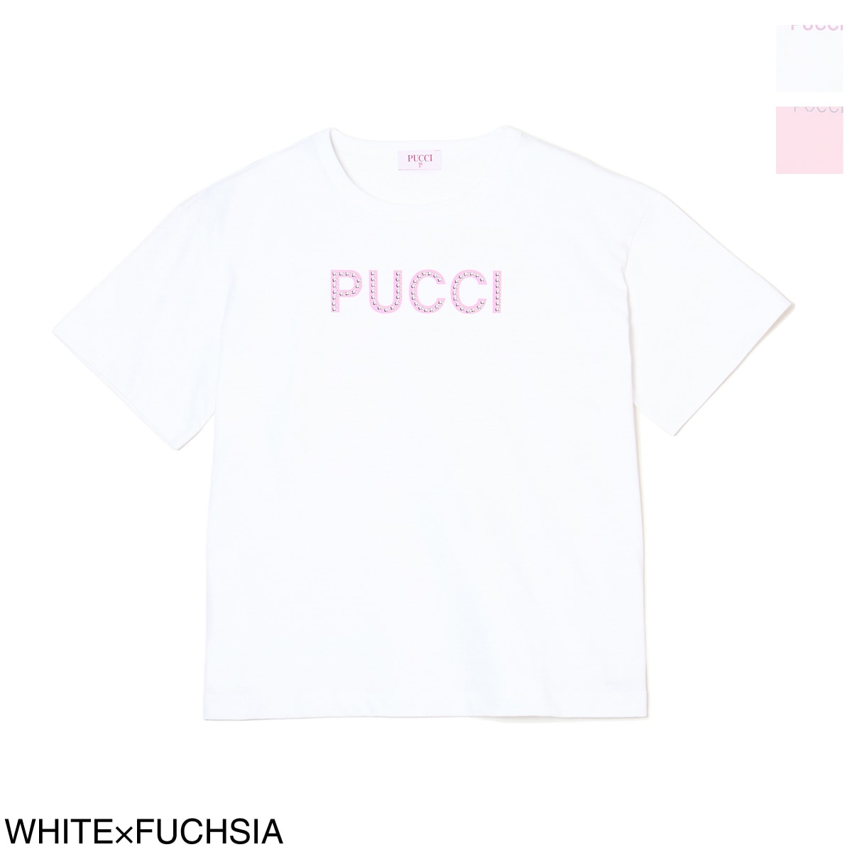 PUCCI プッチ クルーネックTシャツ/KIDS キッズ ガールズ/ロゴ スタッズ カラー2色 レディース