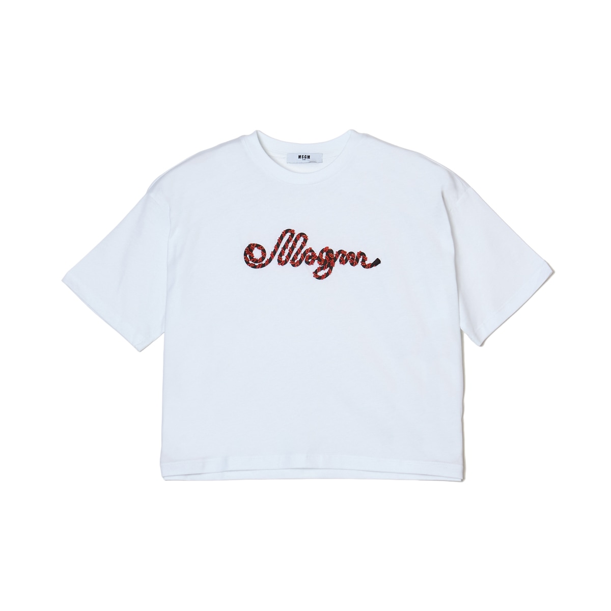 MSGM エムエスジーエム クルーネックTシャツ/KIDS キッズ ガールズ/ロゴ 刺繍Tシャツ ロゴT クロップド丈 ショート丈 レディース