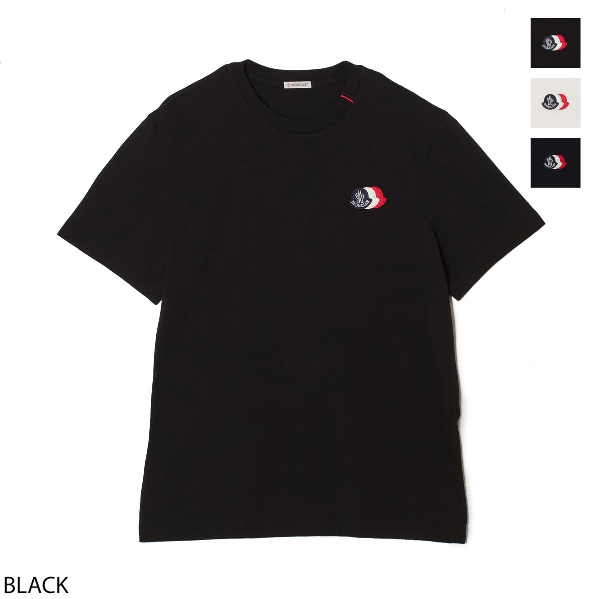 MONCLER トップス 総柄 ロゴ オフホワイト ネイビー Navy Blue Embroidered Tricolor Logo Cotton T-Shirt - Polos & T