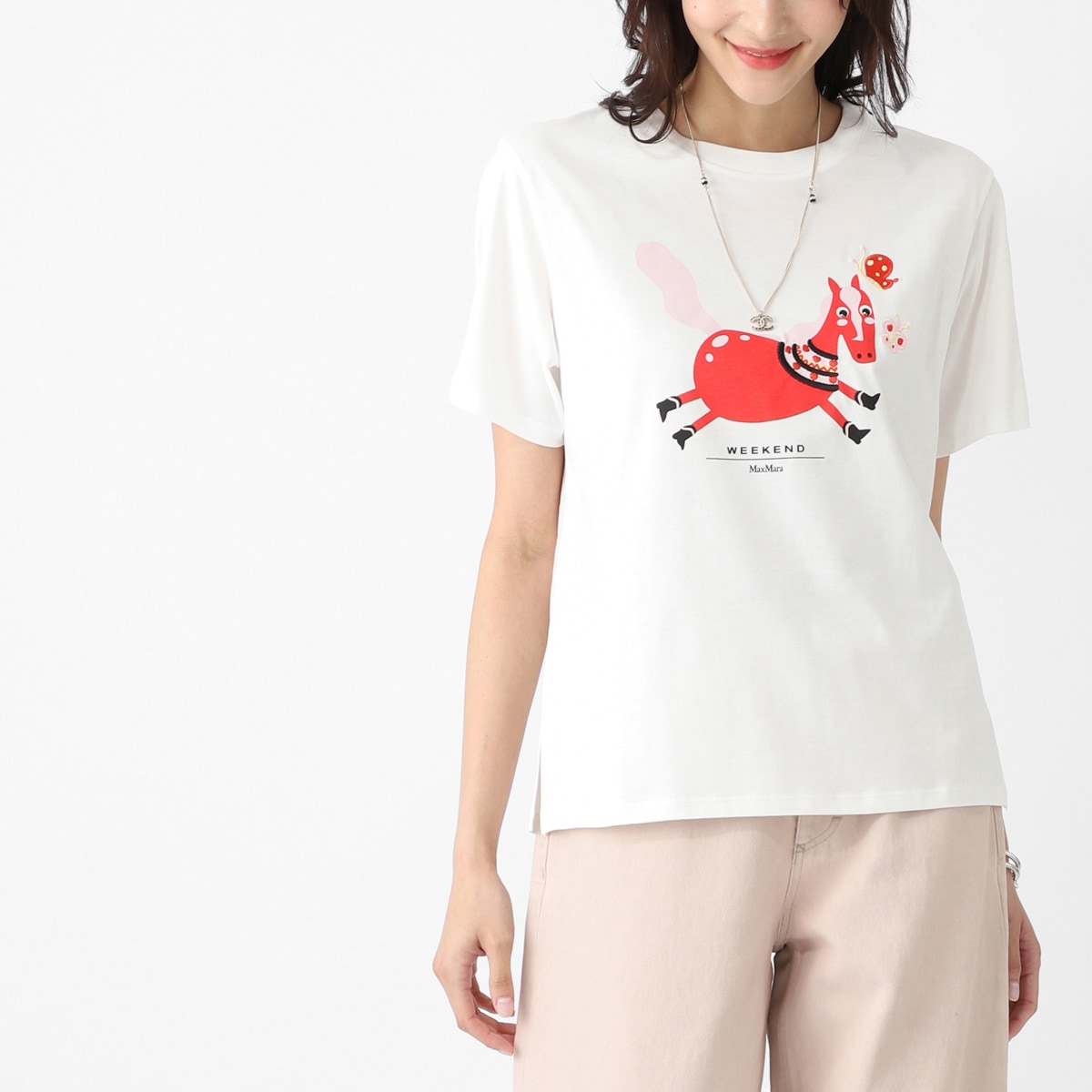 【アウトレット】WEEKEND Max Mara ウィークエンドマックスマーラ クルーネックTシャツ/WEST ウエスト バック バタフライ ロゴ レディース