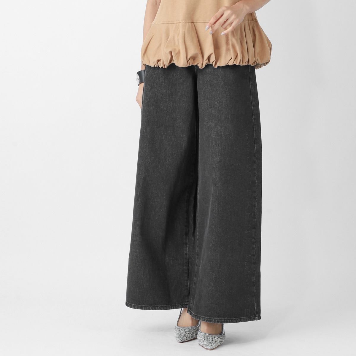 WEEKEND Max Mara ウィークエンドマックスマーラ ジップフライジーンズ/ワイドレッグ ジーンズ/VORTICE ヴォルティチェ ワイド デニムパンツ サイドロゴ オーガニックコットン レディース