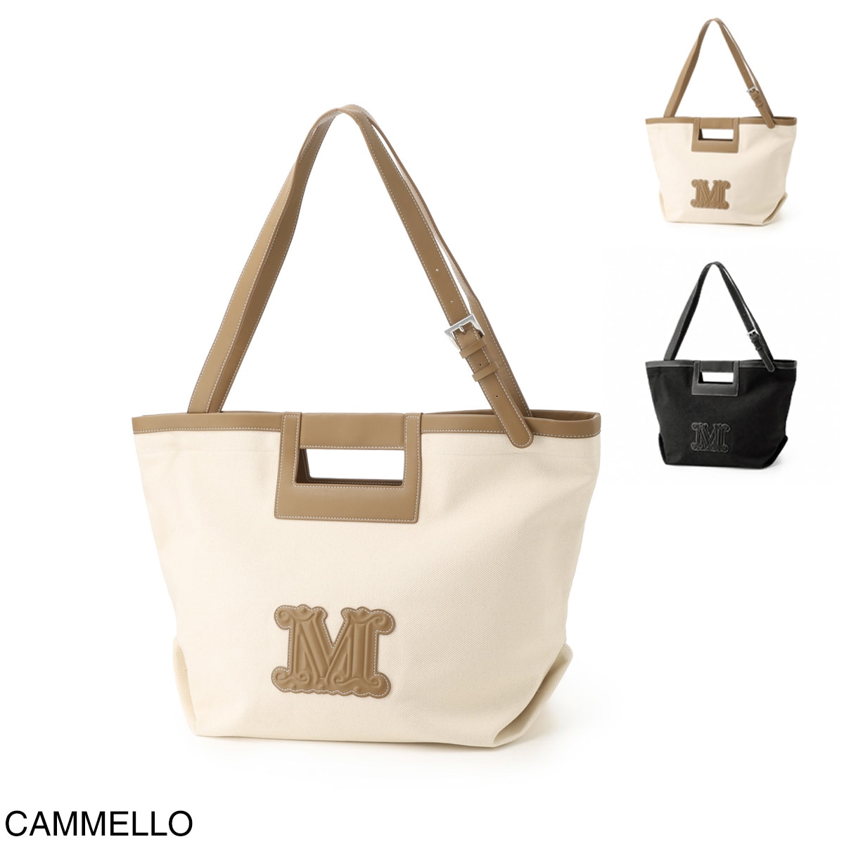 MAX MARA BEACHWEAR マックスマーラ ビーチウェア トートバッグ/ショルダーバッグ/ECRU トートバッグ ハンドバッグ Mロゴ キャンバス レディース