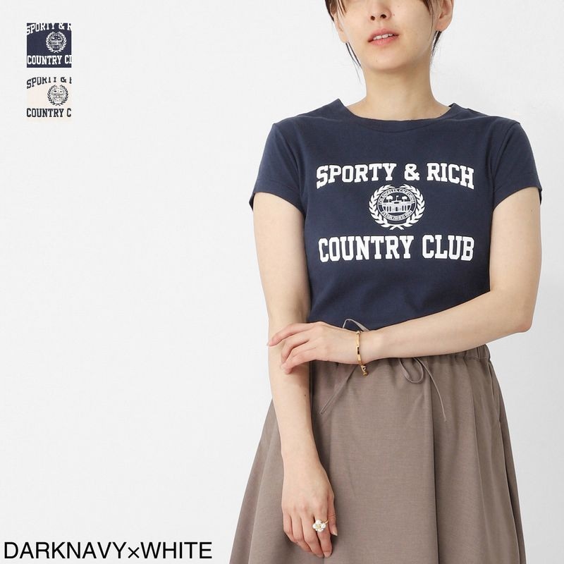 Sporty&Rich スポーティーアンドリッチ クルーネックTシャツ/Varsity Crest Essential Tee ロゴ セットアップ可能 レディース