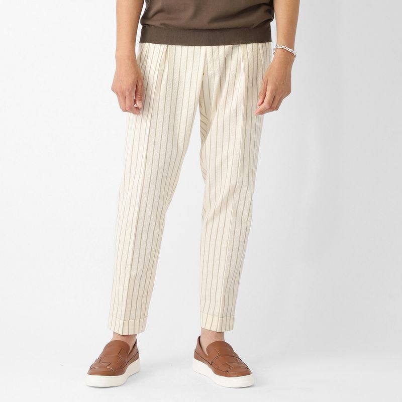 BERWICH ベルウィッチ ツープリーツ スラックス/コットンパンツ/SCOTCH CRICKET STRIPE FRECH COTTON スコッチ メンズ