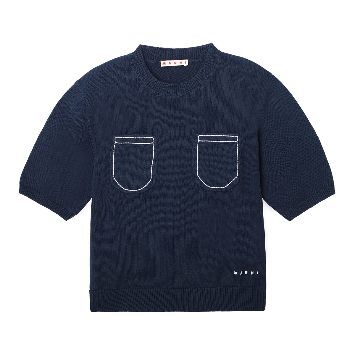 MARNI マルニ 半袖ニット/KIDS キッズ/ニット 半袖 クルーネック コットン リブ ロゴ 胸ポケット レディース
