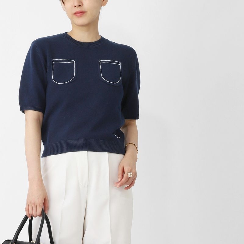 MARNI マルニ 半袖ニット/KIDS キッズ/ニット 半袖 クルーネック コットン リブ ロゴ 胸ポケット レディース