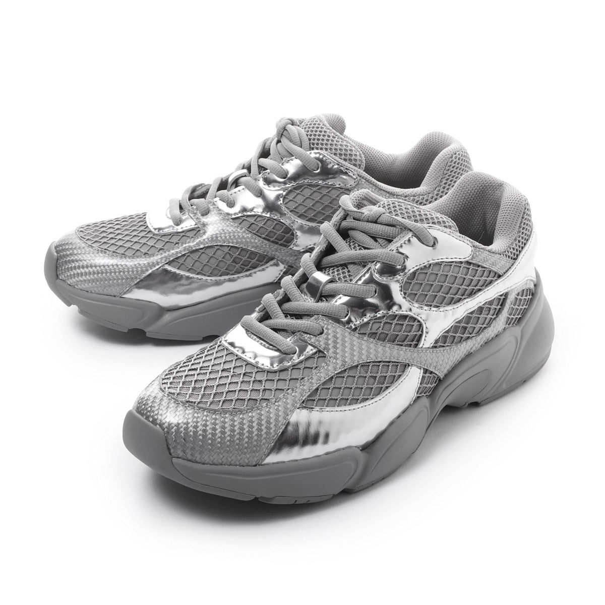 sergio rossi セルジオ ロッシ スニーカー/Sneaker Low Top-10 SURGE SPORT メッシュ×カーボン メタリックシルバー ボリュームソール【大きいサイズあり】 レディース