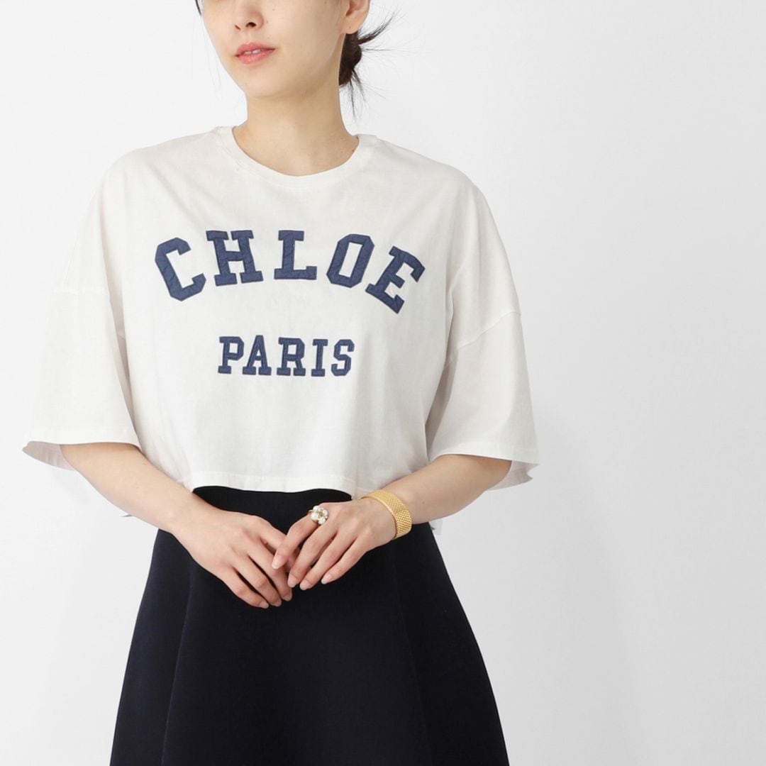 Chloe クロエ クルーネックTシャツ/KIDS キッズ ガールズ/クロップド丈 コットン クルーネック ロゴ【大きいサイズあり】 レディース