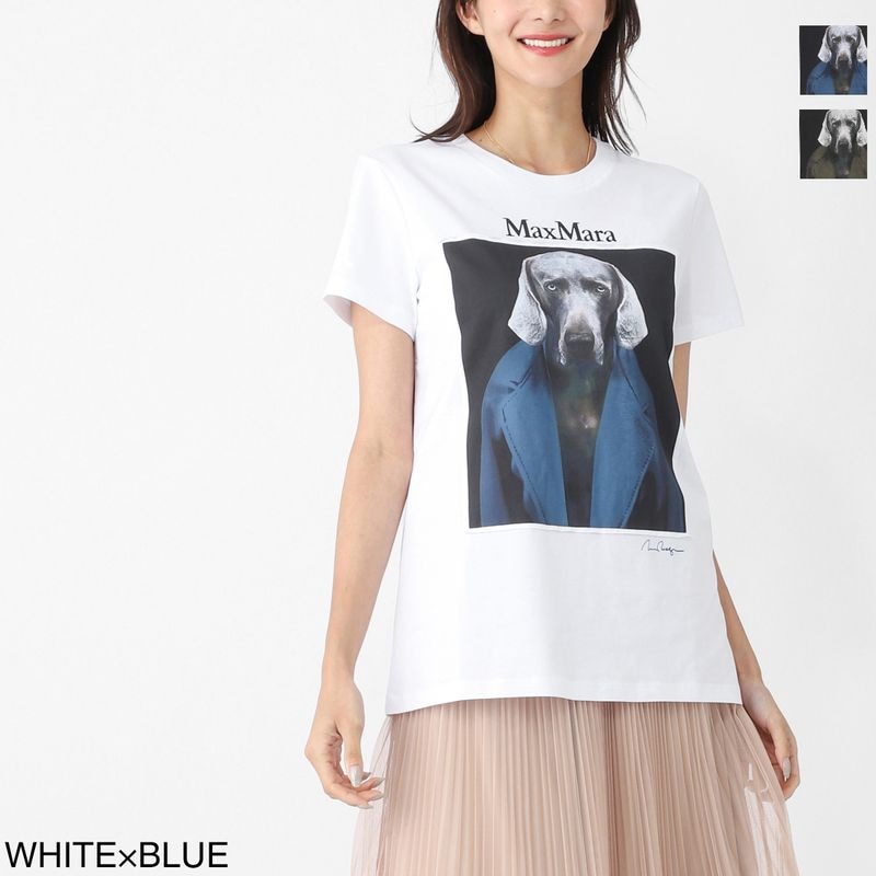 Max Mara マックスマーラ クルーネックTシャツ/CALCA カルカ ピュア コットン ジャージー Tシャツ ドッグプリント 犬 ロゴ レディース