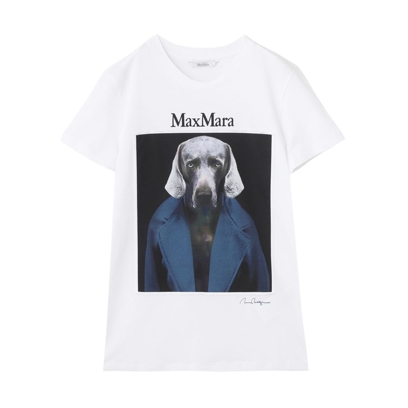 Max Mara マックスマーラ クルーネックTシャツ/CALCA カルカ ピュア コットン ジャージー Tシャツ ドッグプリント 犬 ロゴ レディース