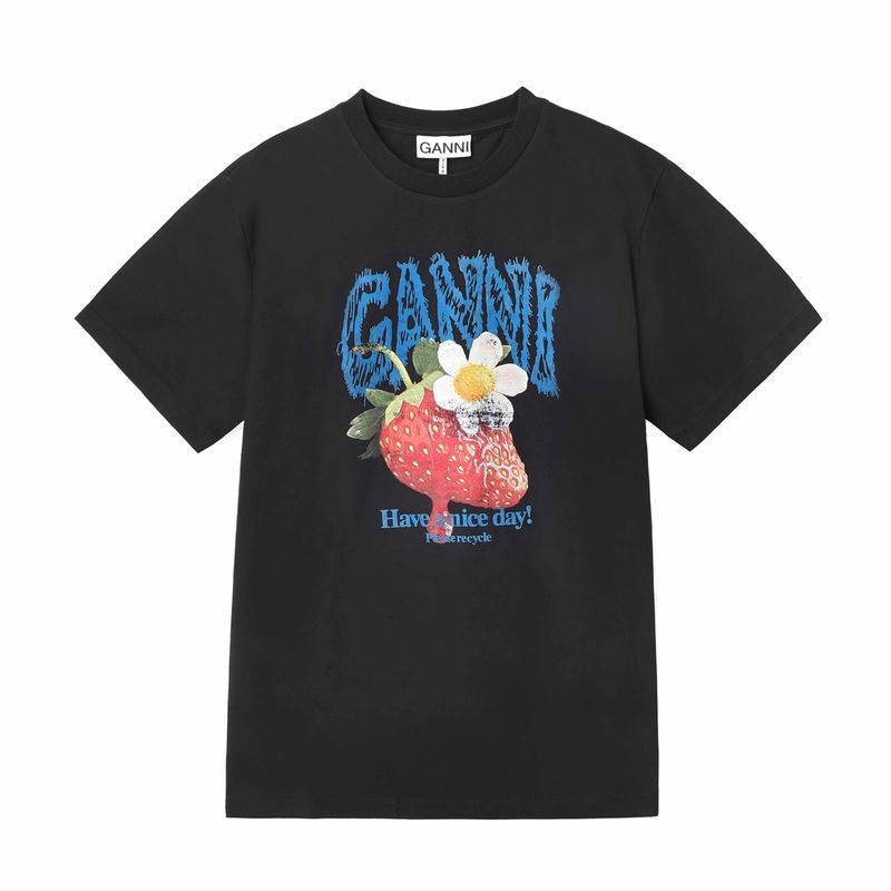 GANNI ガニー クルーネックTシャツ/Basic Cotton Jersey Strawberry イチゴ ロゴT レディース