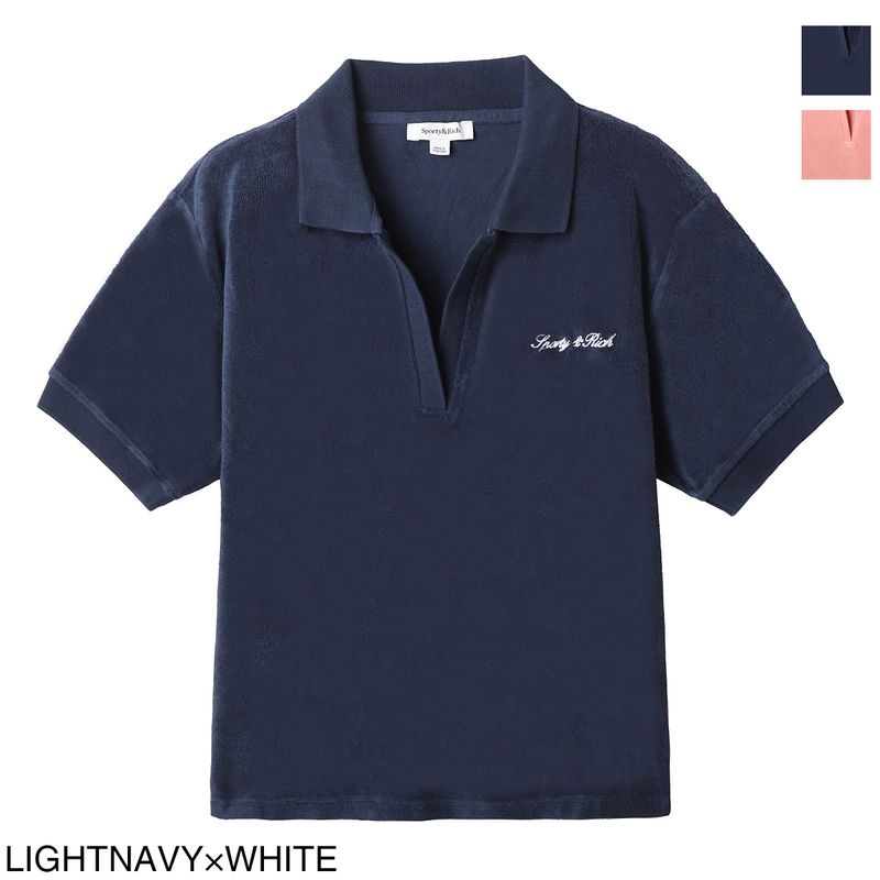 Sporty&Rich スポーティーアンドリッチ ポロシャツ/スキッパーポロシャツ/SIGNATURE LOGO TERRY POLO スキッパー パイル地 リゾートウェア セットアップ可 レディース