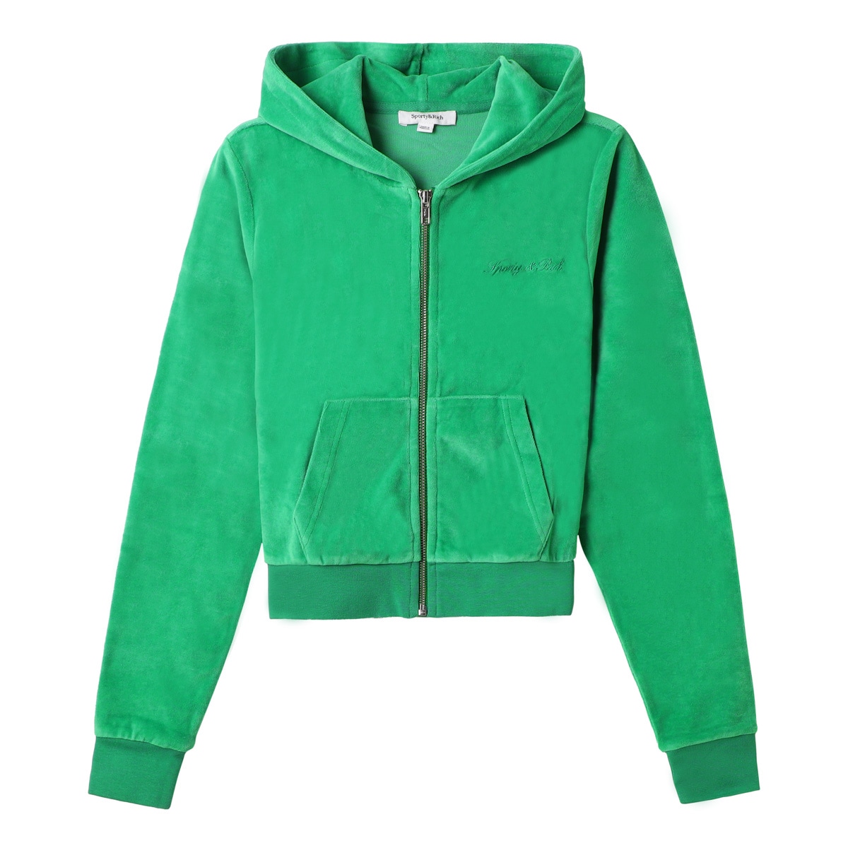 Sporty&Rich スポーティーアンドリッチ ジップアップ パーカ/フーディ/SIGNATURE LOGO KRYSTAL ZIP HOODIE ベロア クロップド丈 ラインストーン ロゴ セットアップ可能 レディース