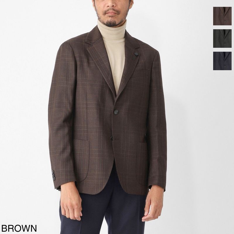 【ラルディーニ　ブートニエール付】42サイズ　リネン　本切羽　段返り3つボタン LARDINI ラルディーニ ブートニエール 3点セット/BOUTONIERE メンズ