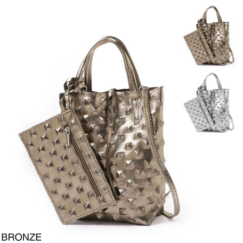 MILLELA FIRENZE ミレッラフィレンツェ トートバッグ 2WAY/ショルダーバッグ/エンボス加工 ミニトートバッグ メタリック ポーチ付き 床革 レザー 【国内正規品】 レディース