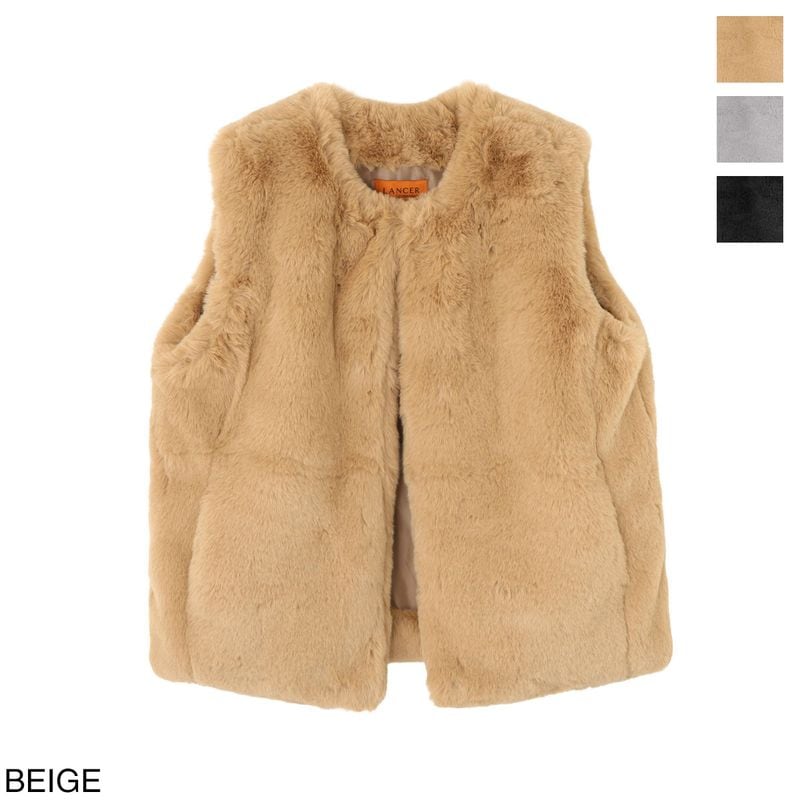 LANCER CLOTHING CORPORATION ランサー クロージング コーポレーション ベスト/ファーベスト ジレ/FAUX FUR CREW VEST フェイクファー ノーカラー 丸首 【国内正規品】 レディース
