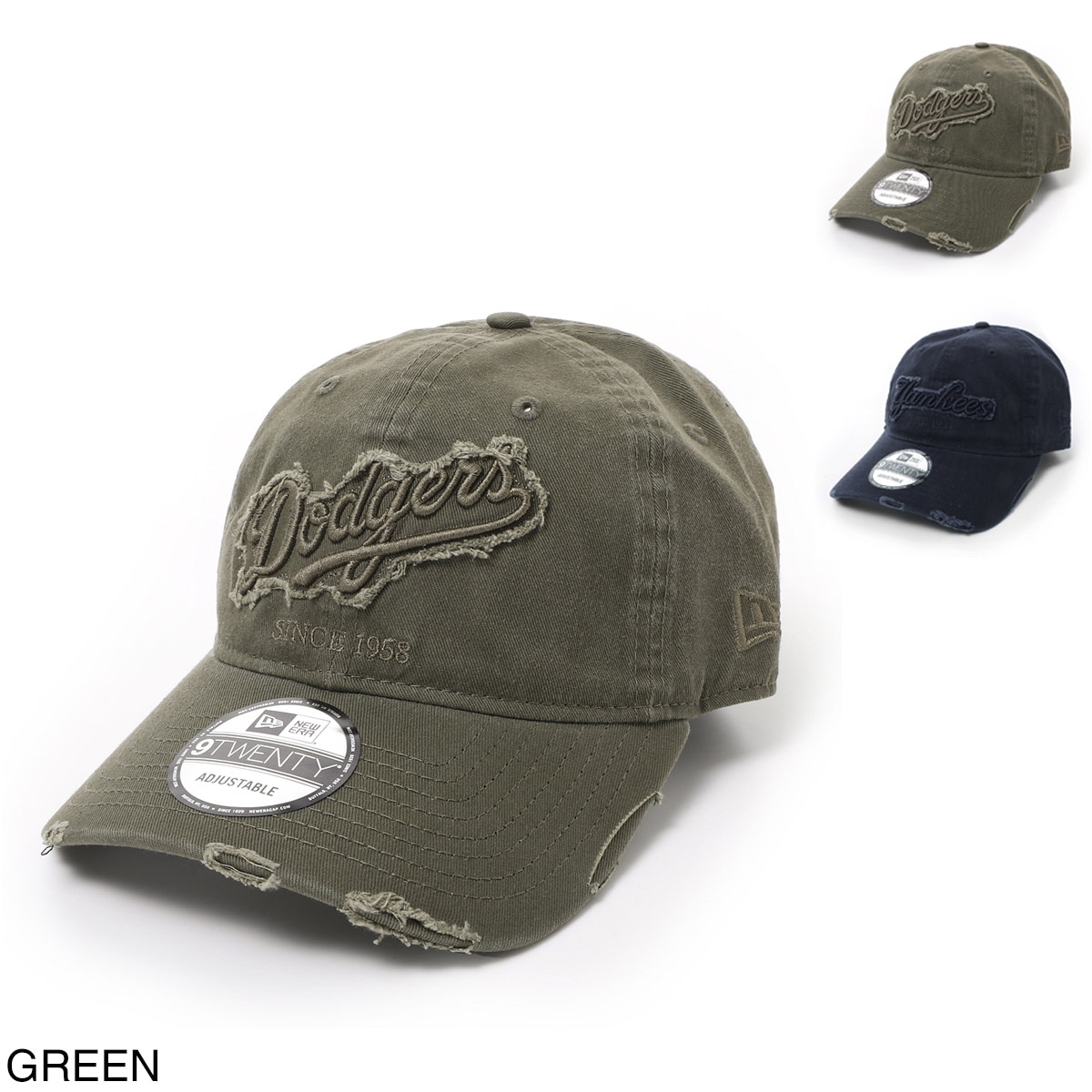 NEW ERA ニューエラ ベースボールキャップ/帽子/9TWENTY Adjustable Cap ニューヨーク・ヤンキース ロサンゼルス・ドジャース ダメージ加工デニム メンズ