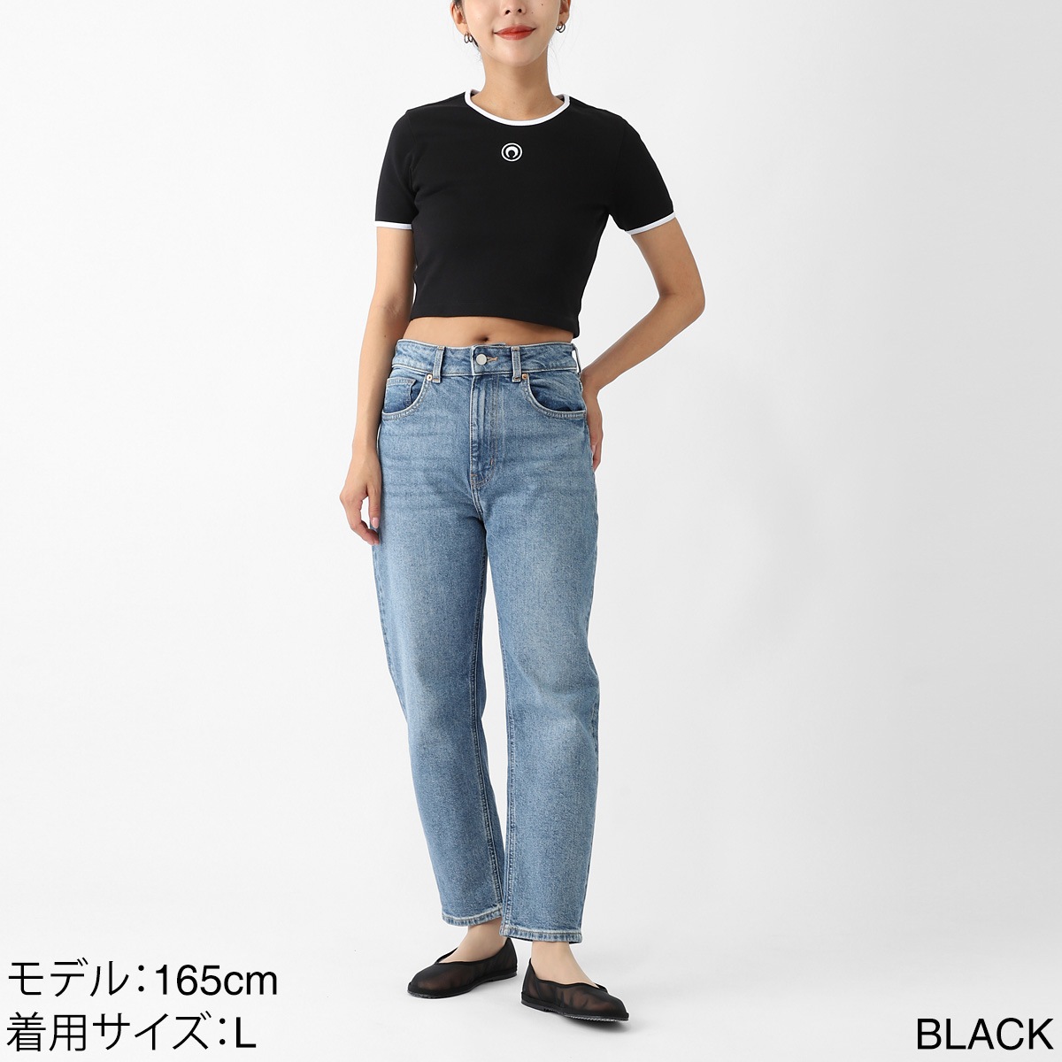 MARINE SERRE マリーン セル クルーネックTシャツ/MOON LOGO JERSEY CROPPED TOP クロップド丈 リンガー レディース