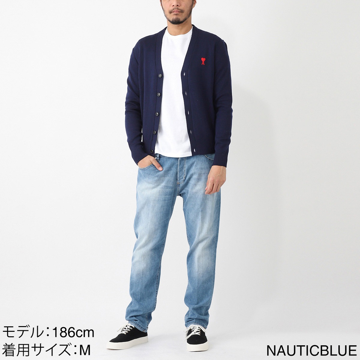 【レア物】【即購入可】ami カーディガン ネイビー ブルー ウール Ami De Coeur カーディガン ネイビー/レッド | AMI PARIS