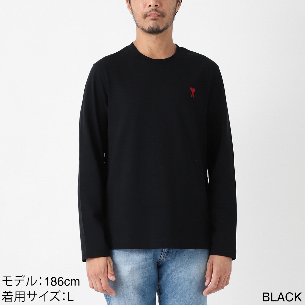 AMI ALEXANDRE MATTIUSSI クルーネック 長袖Tシャツ AMI PARIS (アミパリス) ワンポイント クルーネック 長袖 T