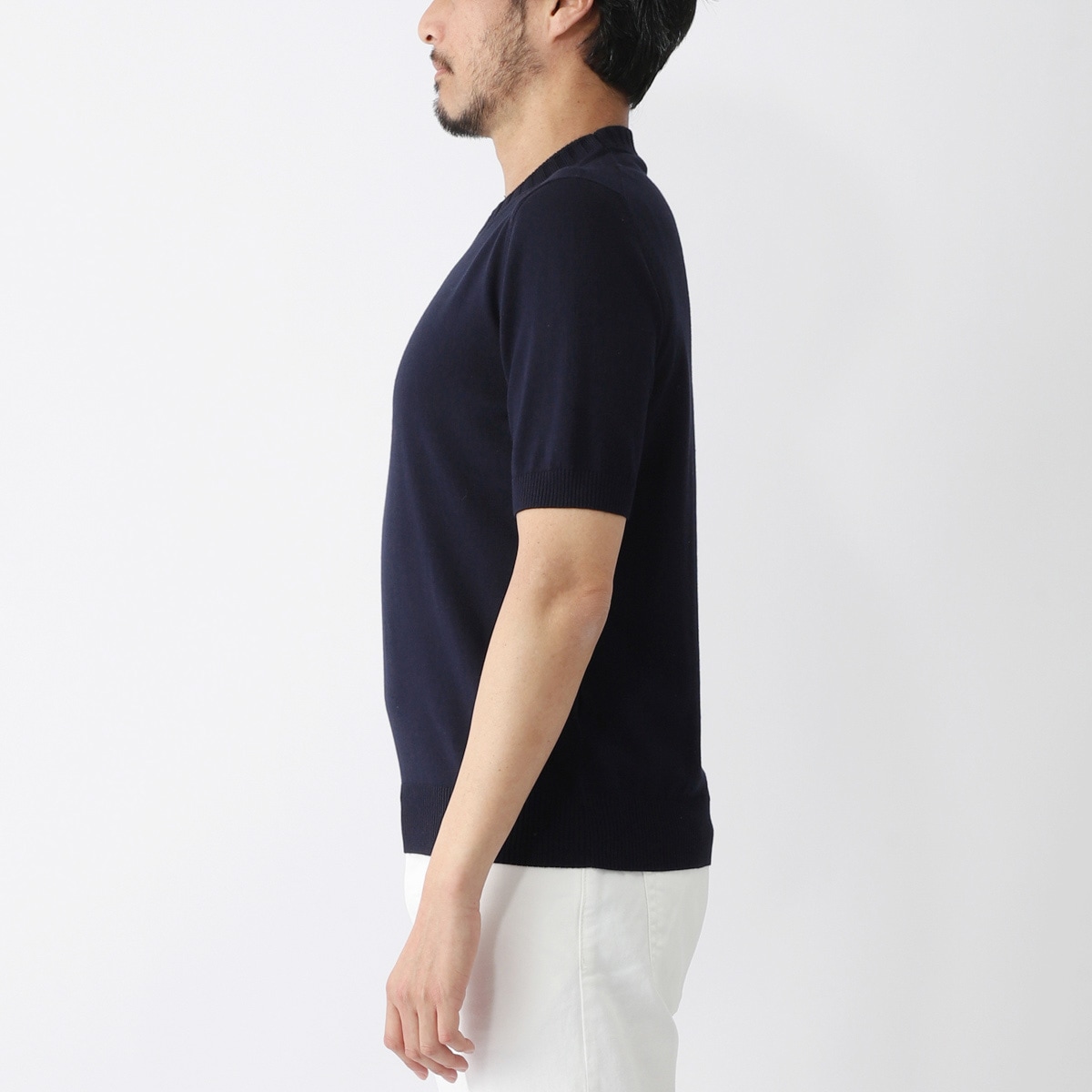 Gran Sasso グランサッソ クルーネック半袖ニット【大きいサイズあり